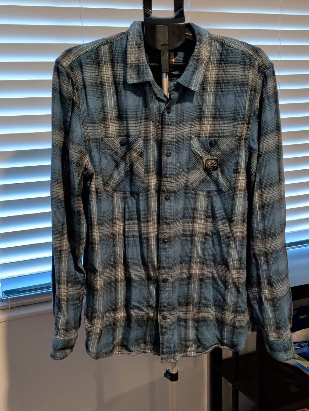 O'Neill Blue and Black Plaid Button-Up Shirt